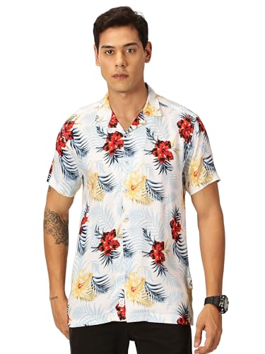 Image of Thomas Scott Men's | Floral | Half Sleeve | Slim Fit | Cotton Rayon | Cuban Collar | Casual Shirt