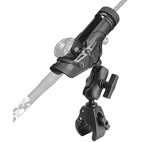 WINDFRD 360-degree Adjustment Fishing Rod Holder with Clamp Mount Base, Baitcaster/Spinning Rod Holder for Kayak/Boat, Powerlock Rod Holder Cover