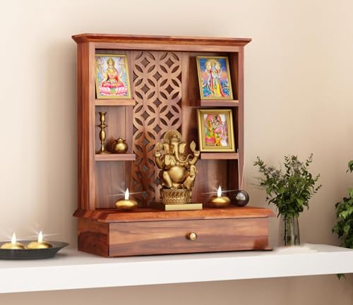 Image of SEENO Kamdhenu Art And Craft Wooden Temple /Home Temple /Pooja Mandir /Pooja Mandap /Temple, 62 Cm