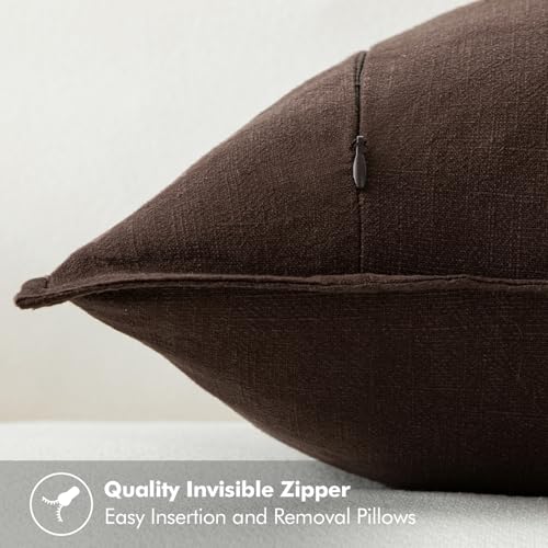 Image of MIULEE Decorative Linen Pillow Covers 20x20 Inch Dark Brown Boho Farmhouse Neutral Winter Couch Throw Pillows for Bed Pack of 2 Accent Modern Pillowcase Sofa Livingroom Home Decor