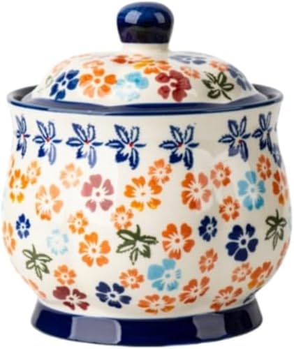 Fiyyuga 花柄セラミッククッキージャー 密閉蓋付き 密閉ジャー 家庭用セラミック穀物保存ジャー 保存容器 鮮度保持容器 密閉ジャー 穀物、お茶、コーヒー豆、キャンディー、ビスケット、お菓子、砂糖、香水のキッチン収納用食品保存容器 (C)