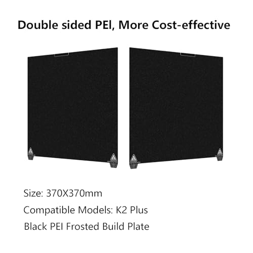K2 Plus Bauplatte, Doppelseitiges schwarzes texturiertes PEI Blatt Druckbett Plattform für Creality K2 Plus 3D Drucker, 370x370mm flexible Federstahlplatte Heizbett-Ersatz