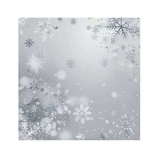 Serviettes de table de Noël imprimé flocons argentés lavables et réutilisables