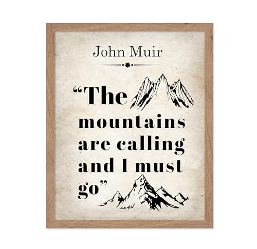 Poster Master Hiking Poster - The Mountains are Calling Print - John Muir Art - Gift for Men, Women, Travel Lover - Minimal Wall Decor for Bedroom, Living Room, Office, 16x20 Beige Framed
