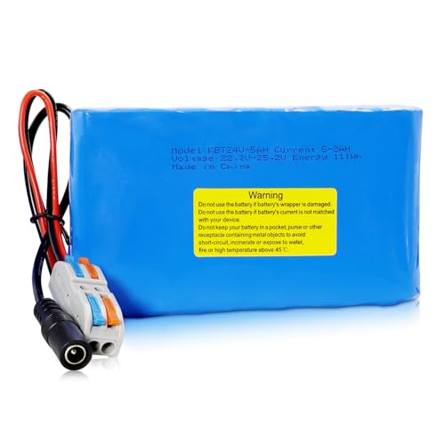 KBT 24V 5Ah Rechargeable Li-ion Replacement Battery with Charger, Charging Cable, Cable Connector for DIY Bluetooth Speaker
