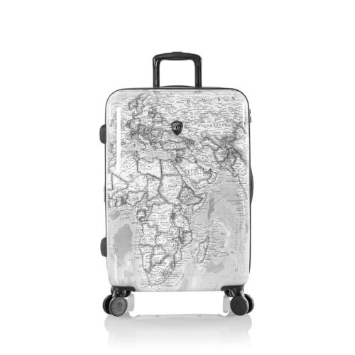 Heys Journey 3G Fashion Spinner, Lightweight and Durable, Expandable with A Glossy Protective Clear Coat, Comfortable Cushioned Grip and Side Handles, Men and Women, Black/White Map, Check-In 26-Inch