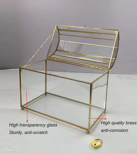 Gold Wedding Card Box With Slot And Lock - Glass Card Box For Wedding - Brass Wedding Gift Box For Cards - Wedding Gift Card Boxes Bin Container For Reception Bridal Baby Shower #TOP2