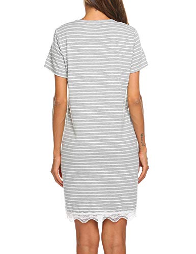 Ekouaer Women Striped Nightgowns Button Down Sleepshirts Short Sleeves Nightshirts4