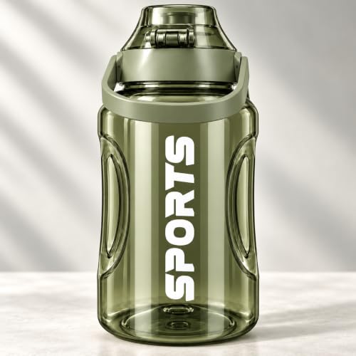 1400 ML Sports Matara, Tutma Saplı Ölçekli Bpa Free Plastik Su Şişesi, Yeşil