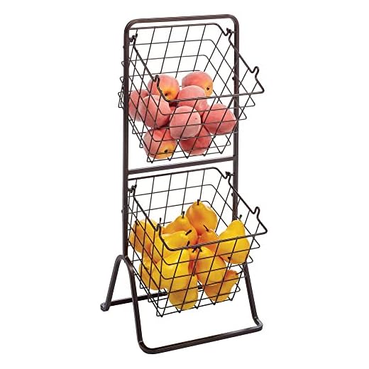 mDesign Estantería de cocina con 2 niveles – Cesta metálica portátil para frutas, verduras y otros alimentos – Para usar también como caja organizadora en el baño o en el garaje – color bronce