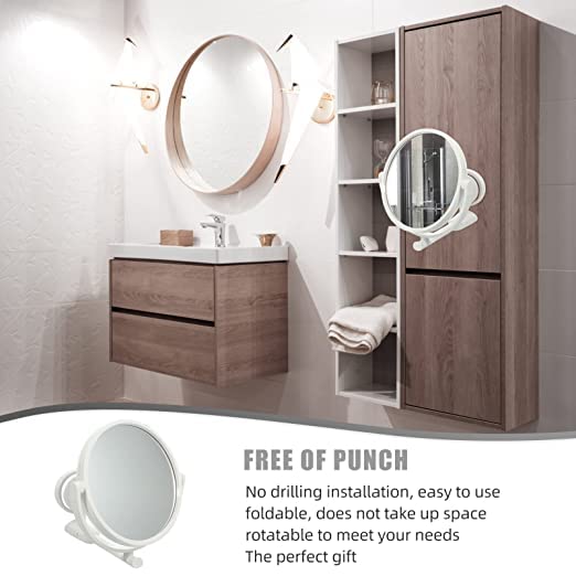 Image of Azelf Wall Mounted Folding Round Makeup Mirror | 360 Rotating Beauty Mirror with Adjustable Arm | Hole-Free Suction Cup Installation | 17.5cm Diameter | Dressing Mirror for Bathroom Vanity