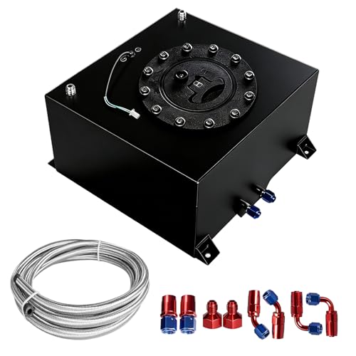 Donpida 5 Gallon Fuel Cell Polished with Cap Level Sender 6AN 12FT CPE Fuel Line Kit Black Aluminum