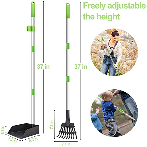 Image of TNELTUEB Dog Pooper Scooper, Metal Pet Poop Tray and Rake with Long Stainless Handle Best Bin with Rake for Large Dog (2 Pcs Green)