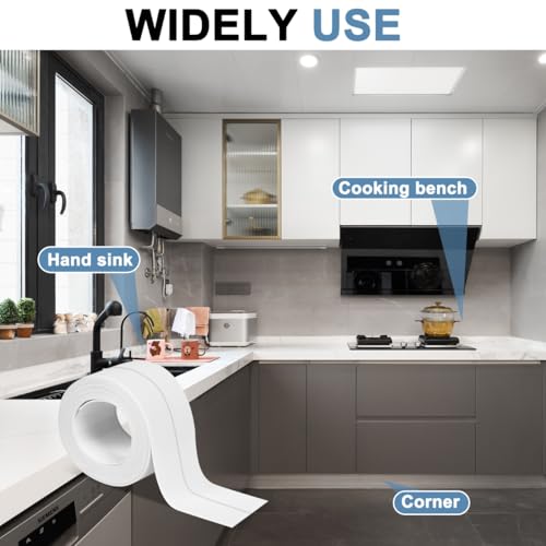 Image of White caulking Tape, Kitchen and Bathroom self-Adhesive Tape for tub caulking, Sinks, Toilet Base Landscaping.