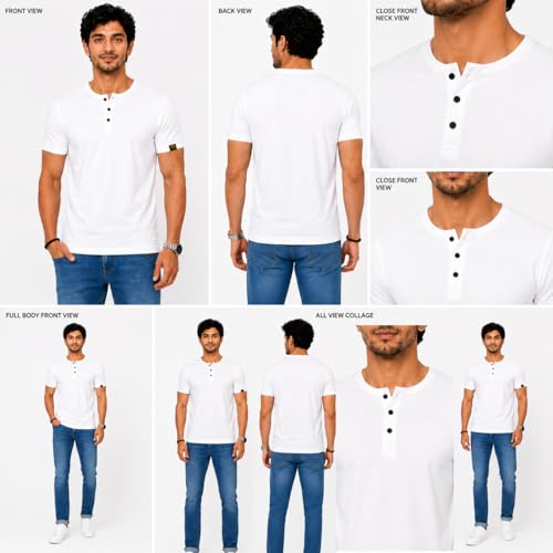 Image of LAZYCHUNKS Men's Modern Henley Neck T-Shirt | Premium Cotton Half Sleeve Casual Tee | Breathable Everyday Wear for Work, Travel, Weekend & Outdoor Activities