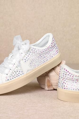 Image of Mi.iM Gaby Rubber Sole Lace-up Snake Print Suede Star Sneakers (Rhinestone, US Footwear Size System, Adult, Women, Numeric, Medium, 8)