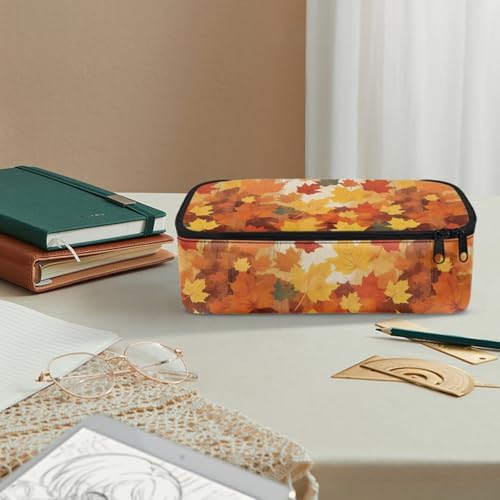 Image of Maple Leaf Girls Pencil Case for Kids Fall Pencil Pouch,Large Storage Pencil Box for Children Boys Multifunction Pencil Bag with Protable Handle Pencilcase for Students Teenagers