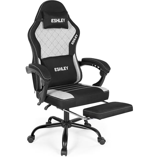 Image of Gaming Chair, Ergonomic Computer Chair with Footrest and Lumbar Support, Height Adjustable Office Chair with 360 Swivel Seat and Headrest (Black)