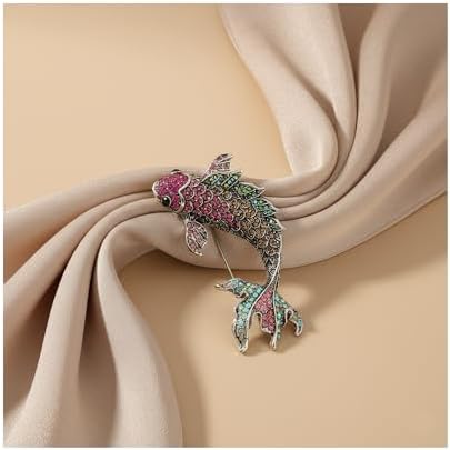 Nostaljik Koi Balığı Broşu - Pembe Taşlı Balık Broş Takısı, Işıltılı Ceket, Şal ve Çanta Aksesuarı - Görsel 5