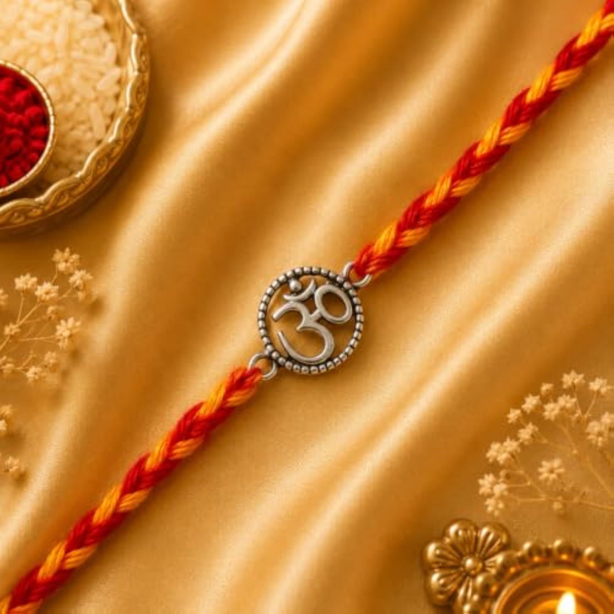 925 Sterling Silver Rakhi Bracelet with Roli Chawal