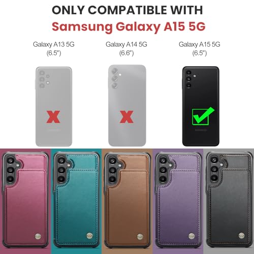 Vinich for Samsung Galaxy A15 Case with Card Holder, for Samsung A15 Wallet Case for Women Men with RFID Blocking, Durable Kickstand Shockproof Phone Case for Galaxy A15 5G, Purple