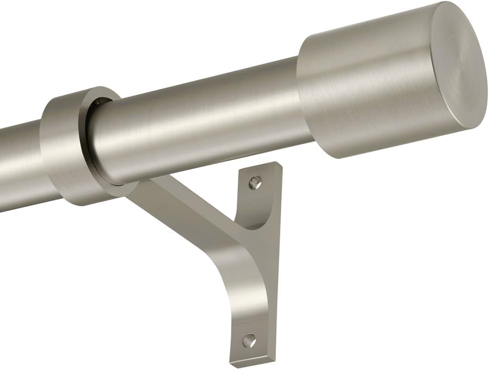 Brushed Nickel Curtain Rods with Cap Finials, Single 144-164" Decorative Rods, Adjustable 1-Inch Window Treatment