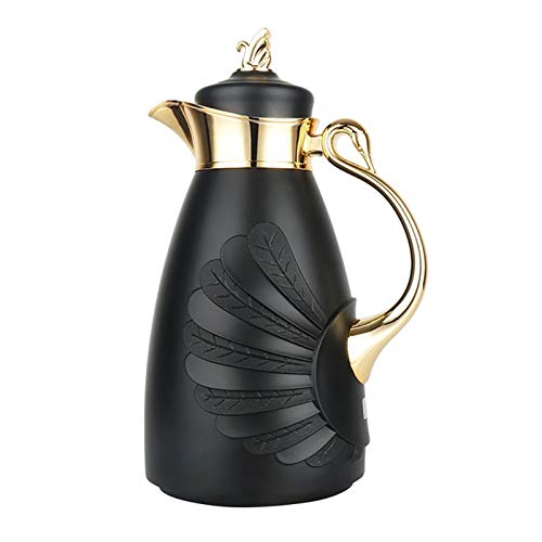 Jarra de café aislada al vacío/jarra de café aislada/termo de acero con revestimiento de cristal para café, agua caliente, té, bebidas calientes, mantiene 24 s caliente (dorado) (negro)