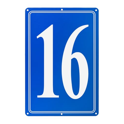 M METERXITY Numéro de maison en aluminium 16, 11,8 pouces, lettres métalliques, panneaux de stationnement, décoration murale en métal pour jardin/porte [texte blanc sur fond bleu]