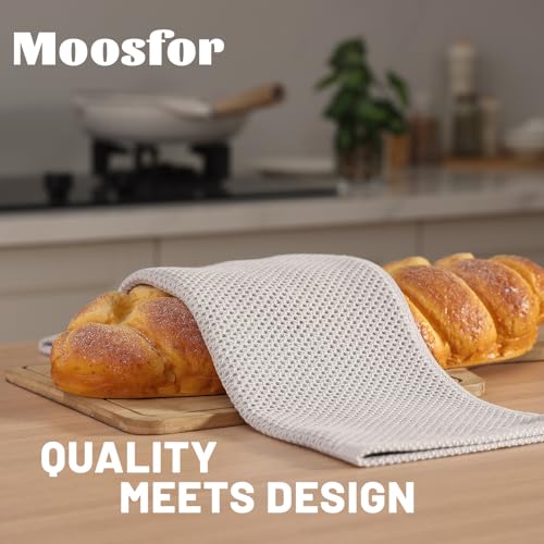 Moosfor Paños de cocina 100 % algodón, juego de 4 unidades, 32 x 72 cm, suaves, absorbentes, paños de cocina, gruesos, de alta calidad, trapos de limpieza, color gris claro - imagen 2