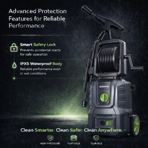 Image of Senkai Impreza MAXX High Pressure Car Washer Pump(with Pressure Adjustment) | 1800 Watts Motor,140 Bar Pressure | 7.0L /Min Flow Rate | 8m Outlet Hose Upright Design with Wheels Car Cleaning Purpose