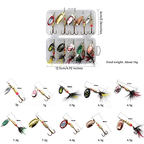 Foto von Angelköder 10pcs Multi-farbige Angelspinner Köder Löffel Köder Set für Forellen, Pike, Bass & Lachs mit Box
