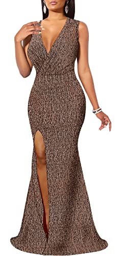 Image of BestGirl Sleeveless Sequin Dress for Women Bodycon Ruched Sparkly Evening Formal Dresses