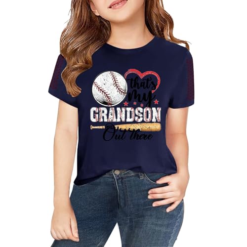 Kids Girls Baseball Printed Trendy Tees Short Sleeve Crewneck T-Shirts Girls Boys Athletic Shirts (Navy #2, 12-13 Years)