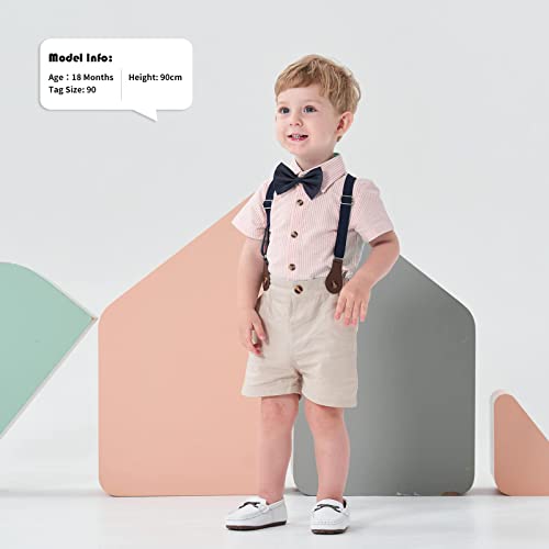 Image of Volunboy Baby Boy Formal Short Set Toddler Summer Gentleman Outfit Kid Short Sleeve Bowtie Shirt Suspender Shorts Suit