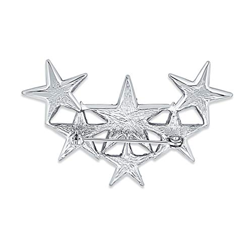 Large Big Statement Fashion Celestial Patriotic Usa American Rock Star Sparkly Six Crystal Stars Scarf Brooch Pin For Women Teens Silver #TOP1
