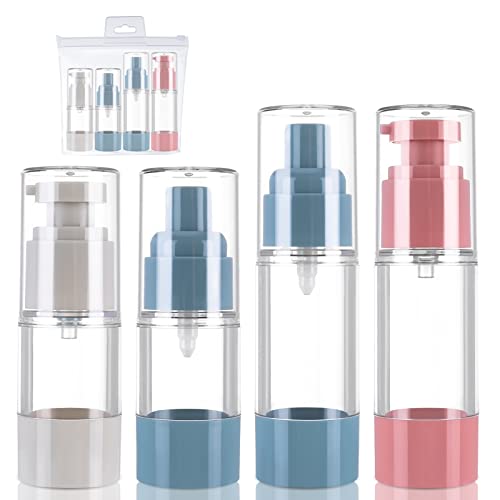 KABOER Travel Airless Pump Bottle,BPA-Free Plastic Vacuum Pump Cosmetic Bottles | Leak-Proof Refillable Cosmetic Containers,2 Ultra Fine Mist Travel Spray Bottles&2 Lotion Bottles(15ml/30ml)