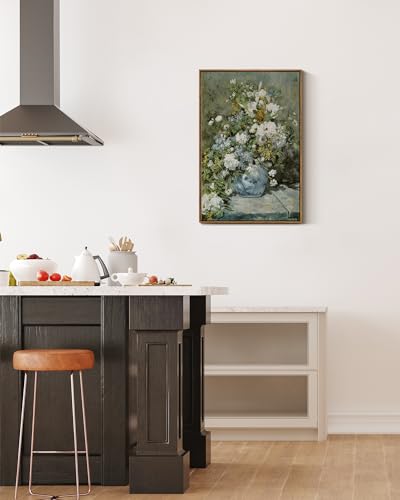 Image of ARPEOTCY Floral Framed Canvas Print Wall Decor, Vintage French Flower Large Wall Art Home Decor, Ceramic Vase Floral Oil Painting for Living Room, Office Decoration, 20x30 inch