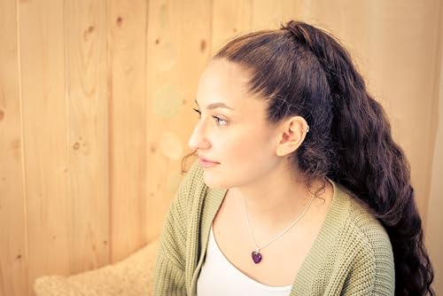 Lebensquelle Plus Herzanhänger aus echtem Edelstein 2x2 cm | Anhänger Herz mit silberfarbener Öse (Amethyst)