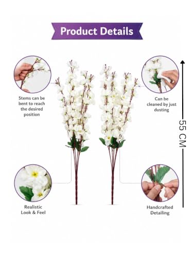 Image of ARTSY Artificial Flowers for Home Decoration Cherry Blossom Flower Bunch, Without vase, Combo, Pack of Two Pieces (White-2)