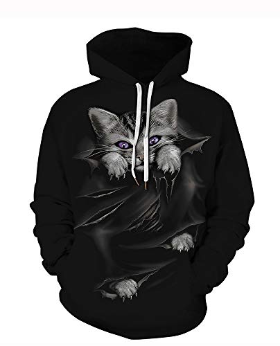 CAMLAKEE Sweat à Capuche Homme Femme Chat Motif Imprimer 3D Pull Sweat à Capuche avec Poche Kangourou 2 L-XL Cover
