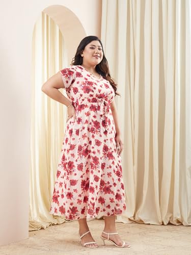 Image of Miss Chase A+ Women's V-Neck Short Sleeve Floral Pleated Midi Dress