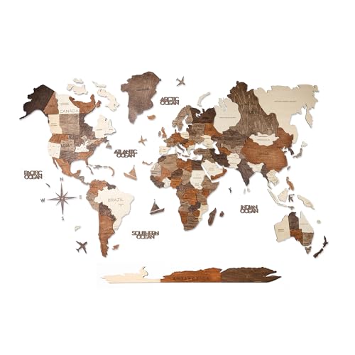Carte du monde en bois 3D multicolore haut de gamme en contreplaqué