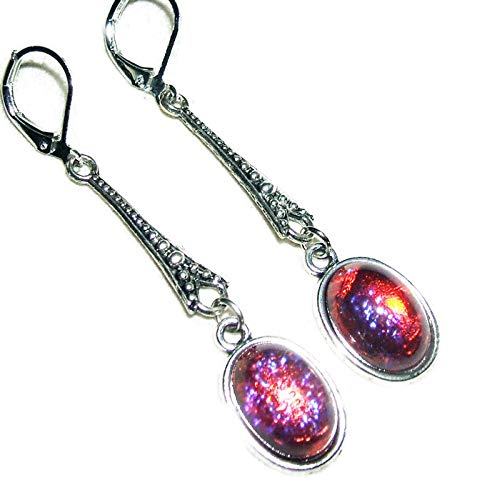 Amazon Com Mexican Fire Opal Earrings Czech Glass Dragons Breath Silver Pltd Leverback Long Drops Handmade Products