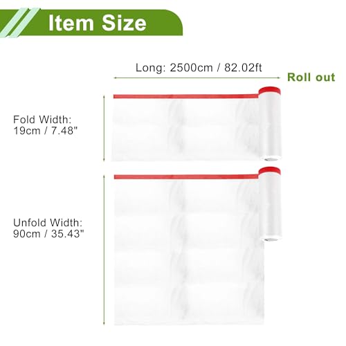 Image of Pre-Taped Masking Film Plastic Cover PE Film Masking Paper 1 Pc 2500x90cm / 82.02ftx35.43 inch White Red