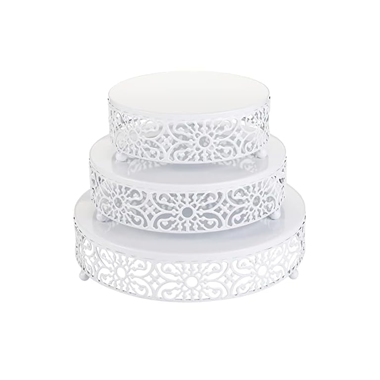 Hedume 3-Piece Cake Stand Set, Round Metal Cake Stands, Dessert Cupcake Stands, Cupcake Pastry Candy Plate for Wedding, Event, Birthday Party