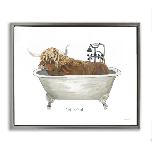 Humorous Highland Cattle Bath Sign, 24 x 30 Inch Canvas in Floater Frame