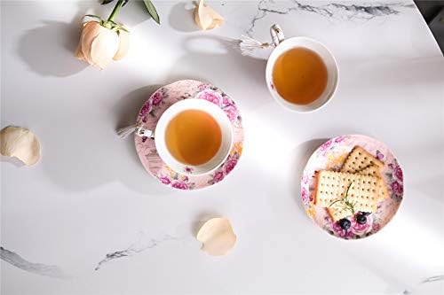 London Boutique Coffee Tea cup and Saucer set 2 Vintage Retro Rose porcelain set Gift Box (Vintage Summer)