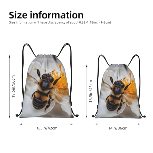 Bee On Honeycomb Print Drawstring Backpack,210d Polyester Gym Sack,For Sports,Travel And Fitness4