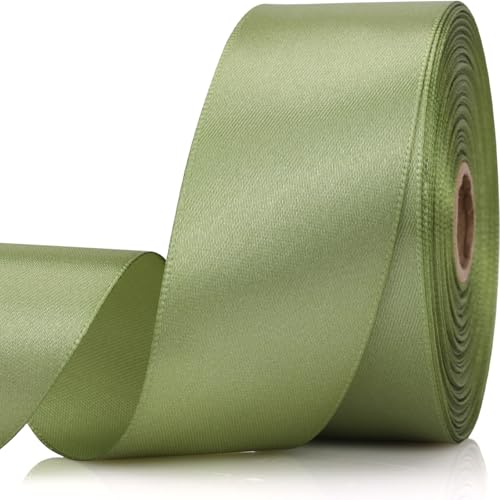 NISDOCF 1-1/2 Inch 30 Yards Olive Green Solid Satin Ribbon for Gift Wrapping Craft Floral Bouquets Wedding Party Timeless Flower Decoration Floral Hair Balloons