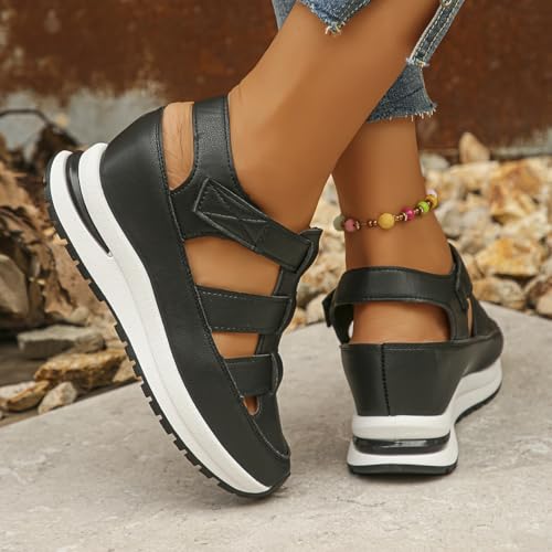 Womens Soft Sole Platform Sandals, Round Toe Comfortable Casual Walking Shoes, Hollow Wedge Breathable Sandals4
